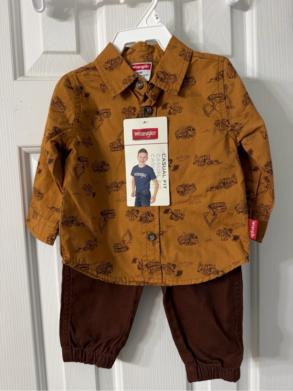 Wrangler Boys' Brown/Tan Construction Print Button-Down Shirt